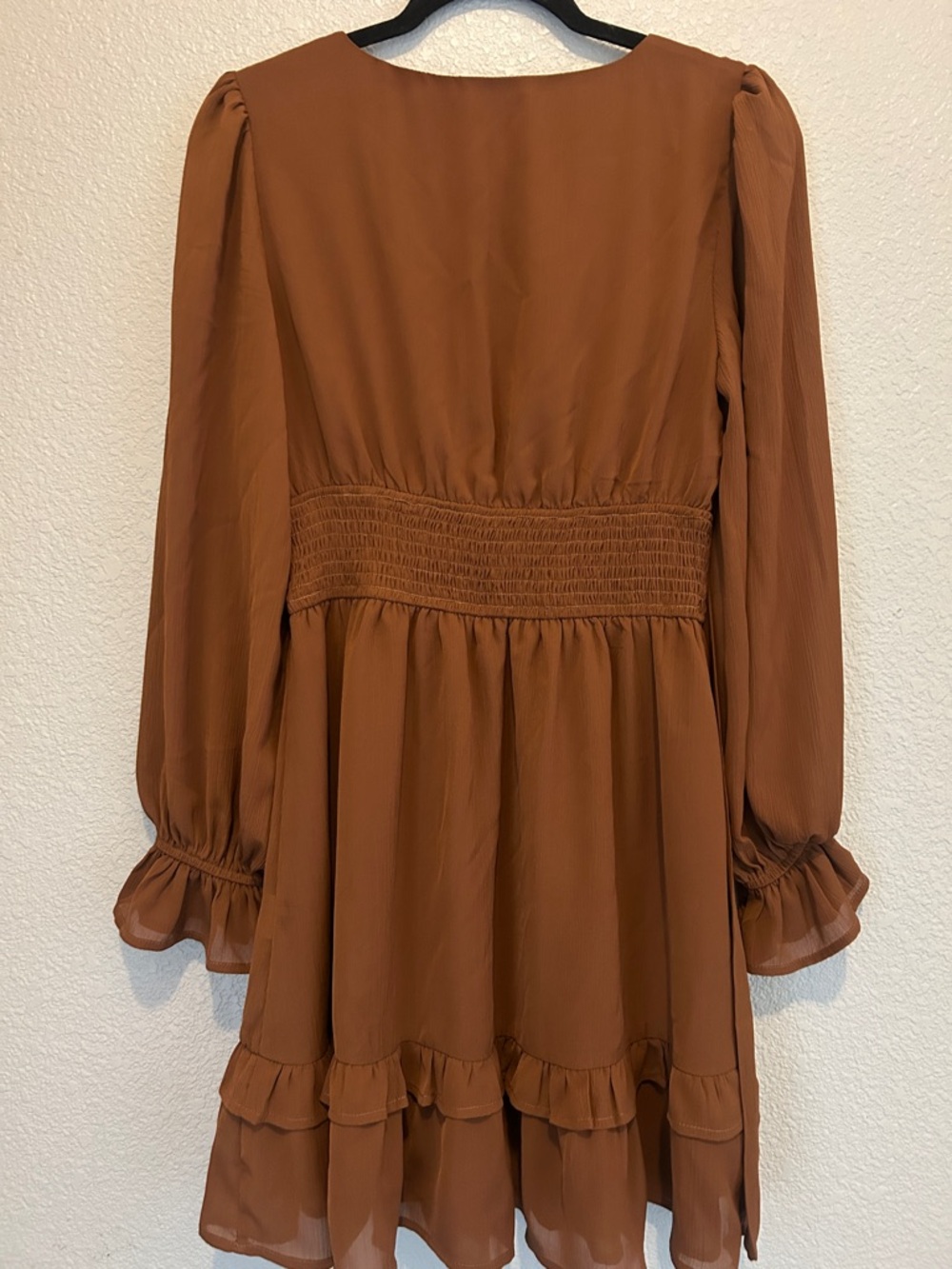ZESICA brown -Front Long Sleeve Smocked-Waist Dress size M - Picture 8 of 10